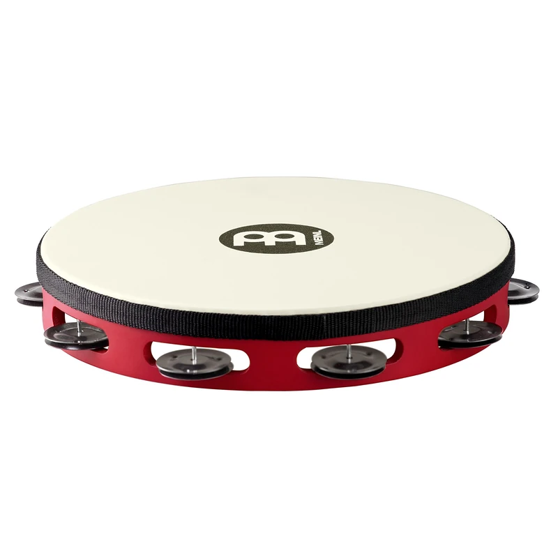 Meinl Percussion Traditional Headed Tambourine - With Synthetic Head - 10-inch Diameter - Siam Oak / Steel, Red / Black (TAH1BK-R-TF)