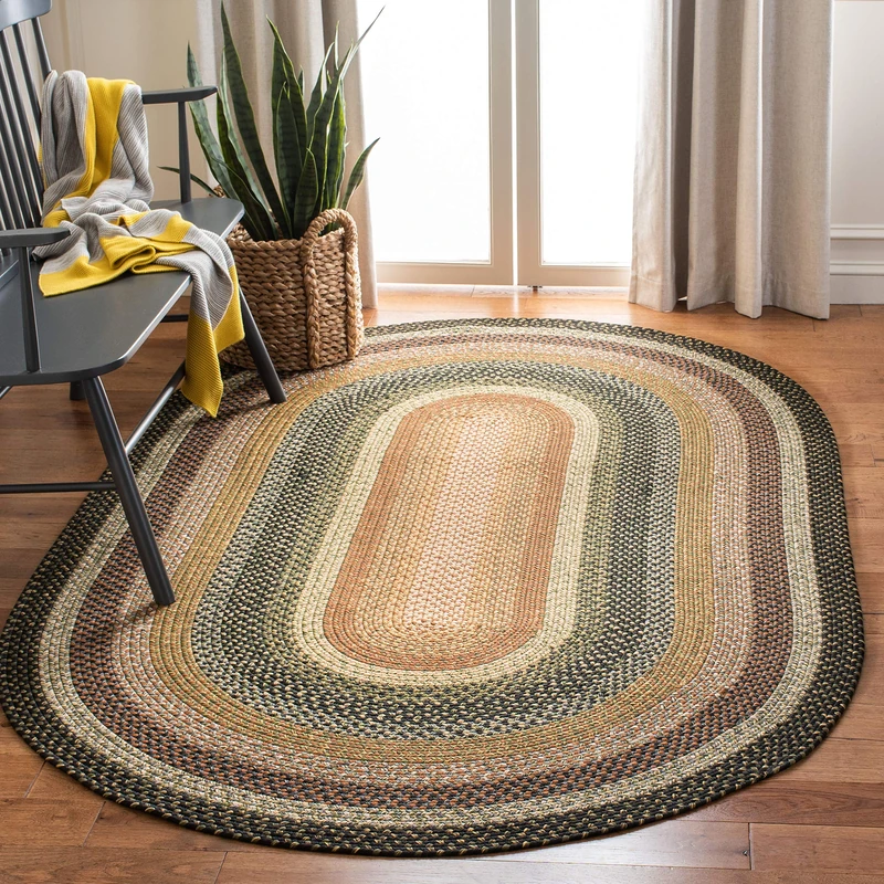 Safavieh Contemporary Rug Living Room, Dining Room, Bedroom - Machine Washable and Reversable - Braided Collection, Short Pile, in Multi Colored, 90 x 150 cm