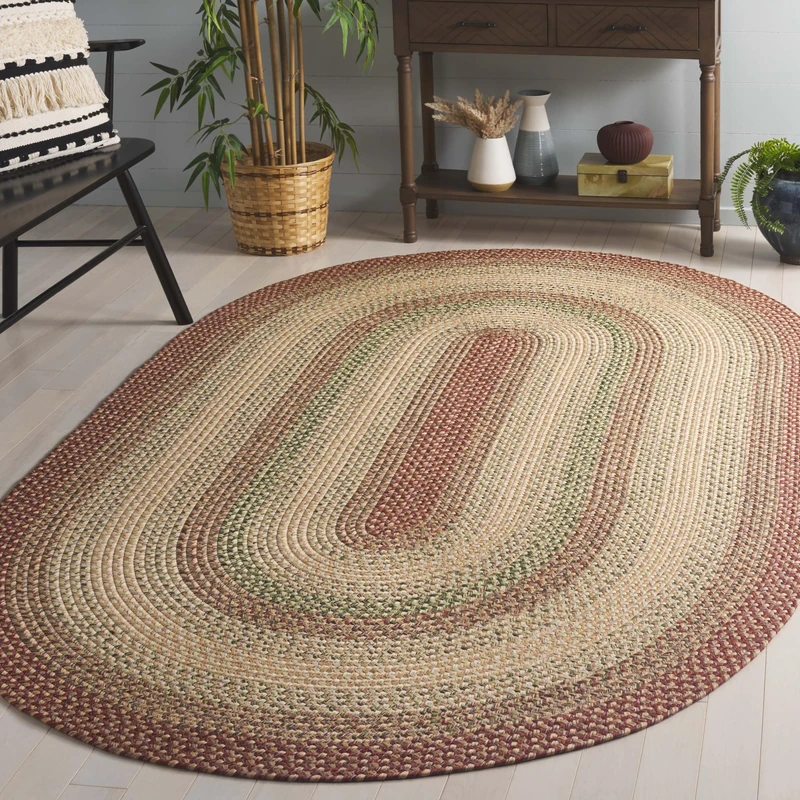 Safavieh Contemporary Rug Living Room, Dining Room, Bedroom - Machine Washable and Reversable - Braided Collection, Short Pile, in Rust and Orange, 120 x 180 cm