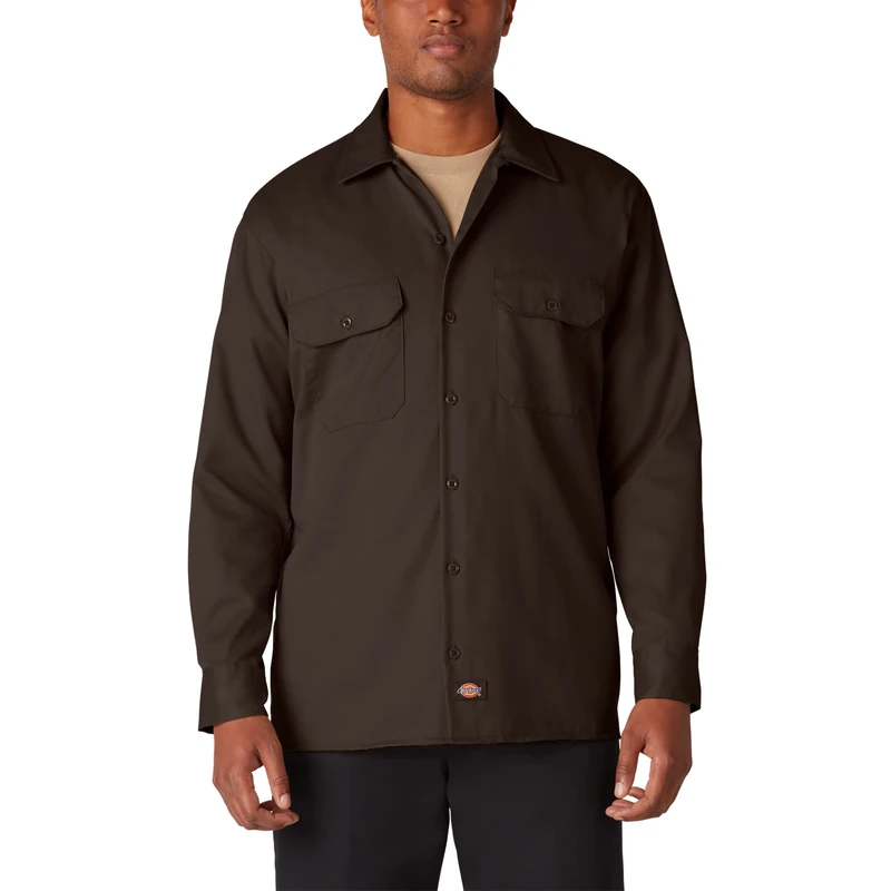 Dickies Men's Long Sleeve Plain Long Sleeve Workwear Shirt, Brown (Dark Brown), X-Large