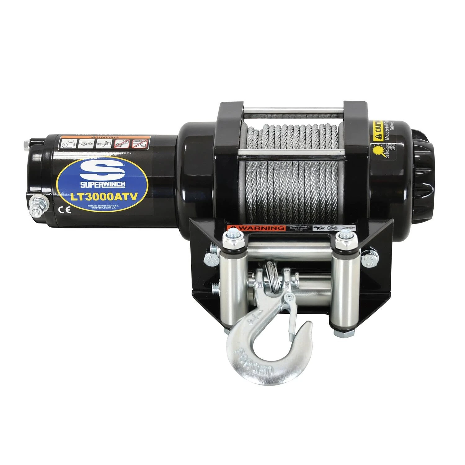 Superwinch 1130220 LT3000ATV 12 VDC winch 3,000lbs/1360kg with roller fairlead, mount plate, handlebar rocker switch, and handheld remote