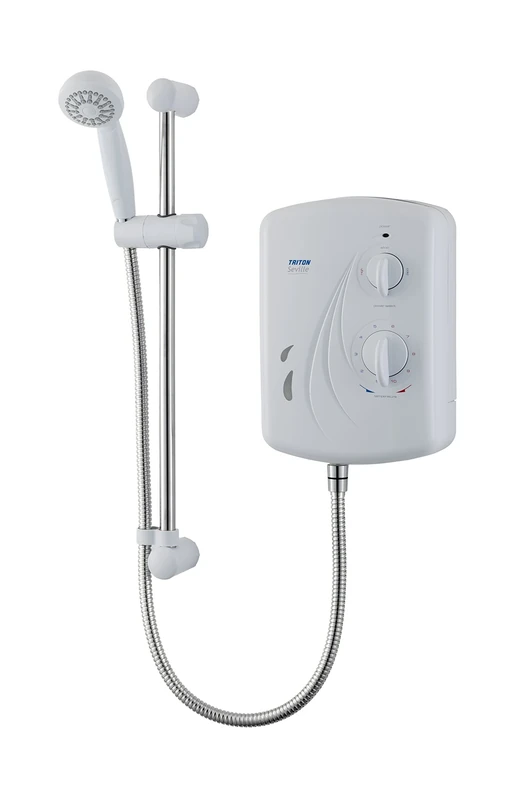 Triton Showers Seville, Shower Electric, 9.5 KW, White, Instant Hot Water, Replacement Shower, Anti Twist Hose, Bathroom Showering Unit