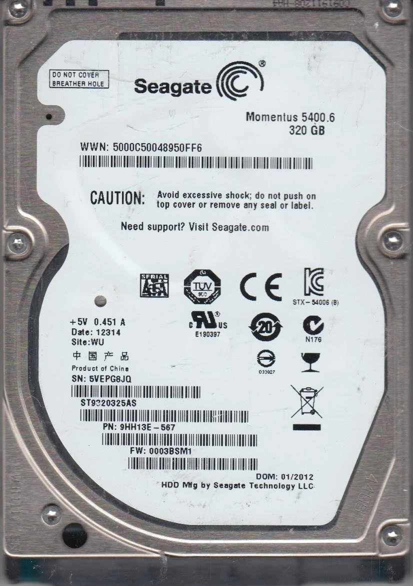 Seagate Momentus 5400 RPM SATA 2.5 INTERNAL HARD DRIVE 320 gb