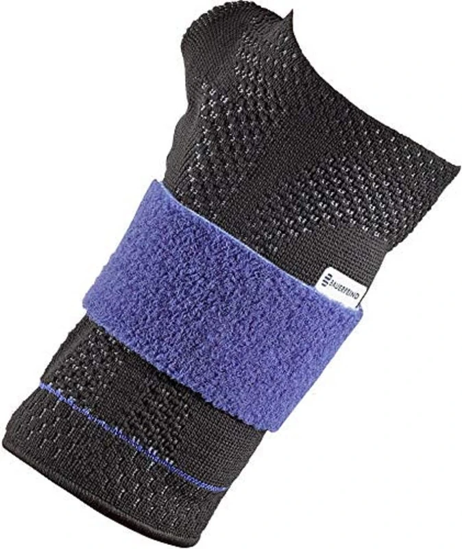 BAUERFEIND ManuTrain, Individually Adjustable Stabilization Degree Wrist Bandage, Left, Black, Size 4