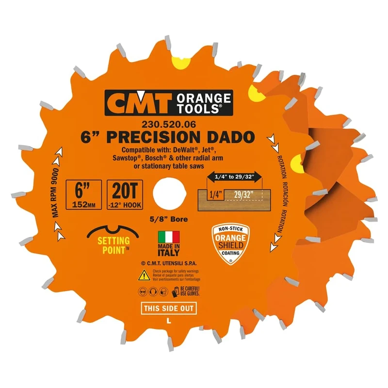 CMT 230.520.06 - Precision Dado Saw Blade 6″ Hw D= 152X3,2X15,87 Z=20 Ftg+Atb