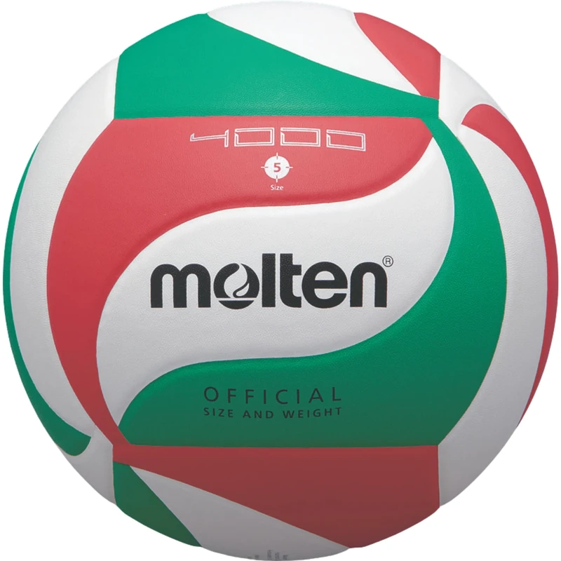Molten 4000 Volleyball | Soft Premium PU Leather Club Training Ball | Official Size & Weight | Multicolour Green White Red, 5