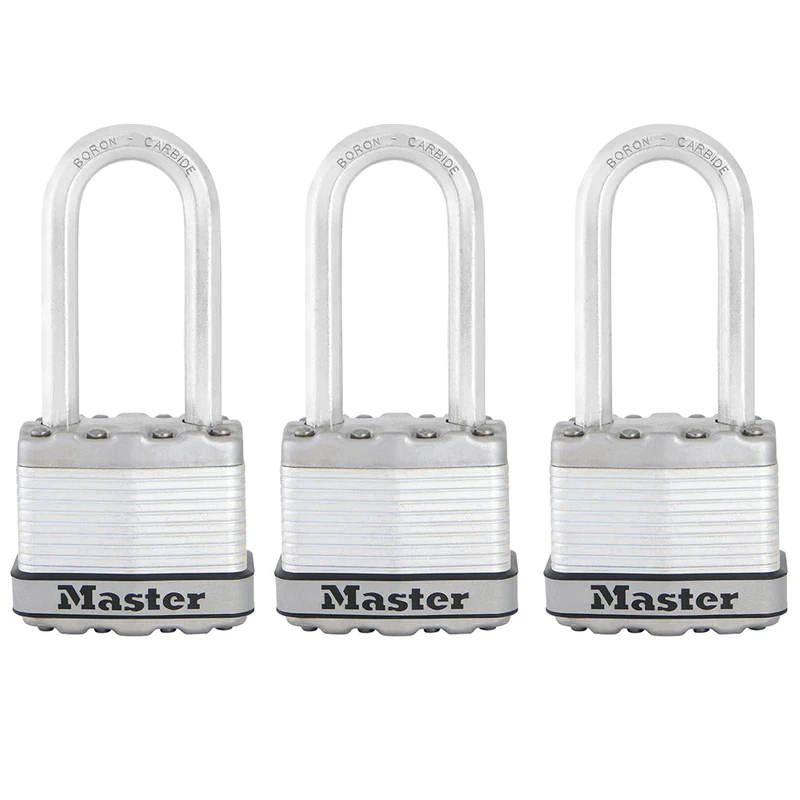 MASTER LOCK Heavy Duty Padlock, Security Level 8/10, Outdoor, Keyed, Laminated Steel, Weatherproof, Long Shackle