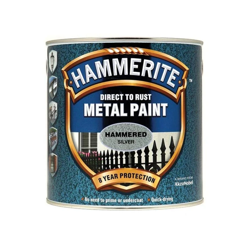 Hammerite HFSG25L Direct to Rust Metal Paint - Hammered Silver Finish 2.5L