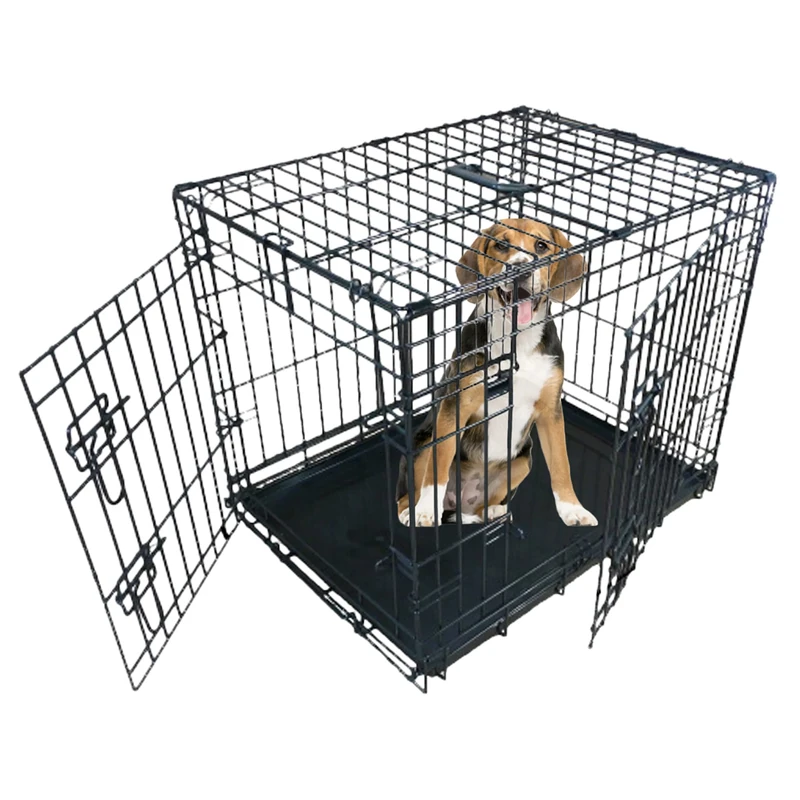 Ellie-Bo Black Standard Large 36-inch Folding 2-Door Dog Cage/Crate with Metal Tray