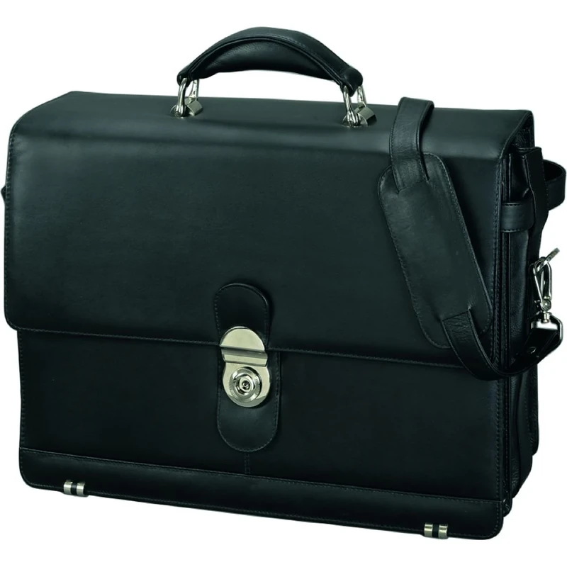 Alassio - 47127 MONZA - briefcase with shoulder strap, leather, black