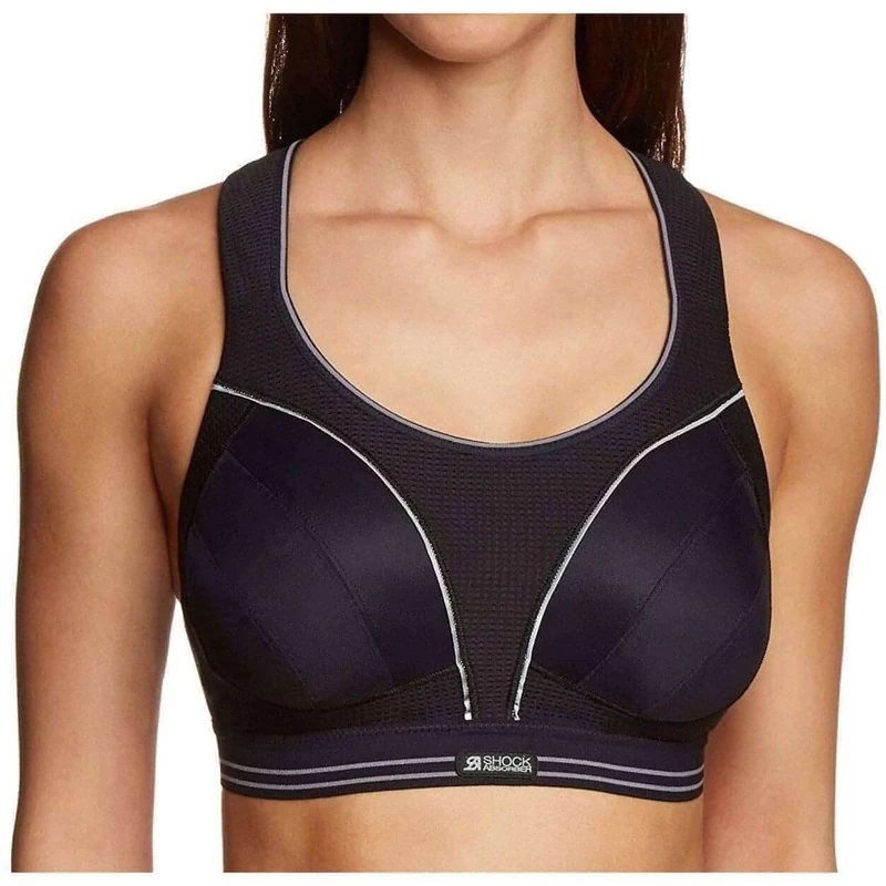 Champion Women's Shock Absorber S5044 Ultimate Run Bra Sports Bra, Black/Silver, 32B