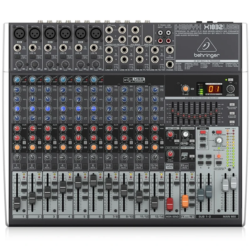Behringer XENYX X1832USB Premium 18-Input 3/2-Bus Mixer with XENYX Mic Preamps and Compressors, British EQ, 24-Bit Multi-FX Processor and USB/Audio Interface