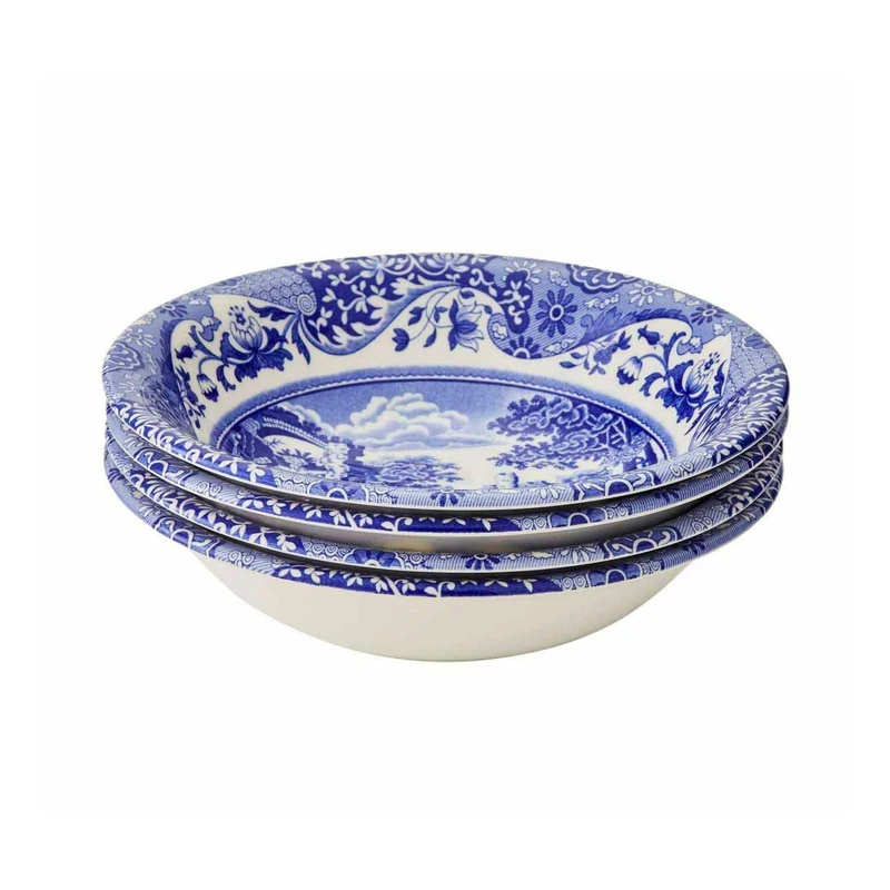 Spode x Blue Italian Set of 4 Cereal Bowls - Versatile Ceramic Bowl Ideal for Soups, Salads, or Desserts, Stylish and Durable, Microwave, Dishwasher, Freezer and Oven Safe, Made in England