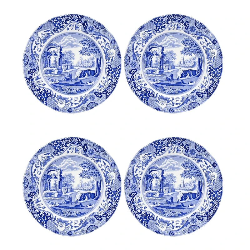 Spode x Blue Italian Set of 4 Luncheon Plates - Durable Made in England Earthenware, Dishwasher and Microwave Safe, Iconic Blue and White Design for Everyday Use or Entertaining, 9 inch