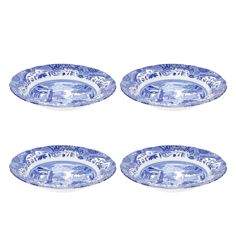 Portmeirion Home & Gifts 1532894Spode Blue Italian Soup Plate, White, 23cm (Set of 4),Blue