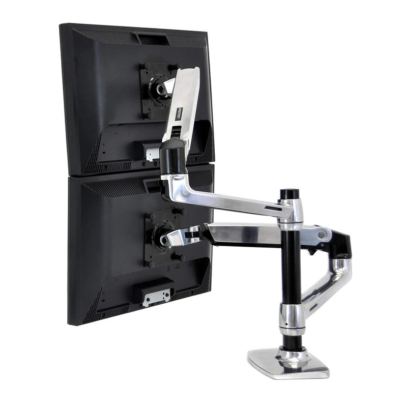 Ergotron – LX Vertical Stacking Dual Monitor Arm, VESA Desk Mount – for 2 Monitors Up to 24 Inches, 3.2-9.1kg Each – Polished Aluminum (45-248-026)