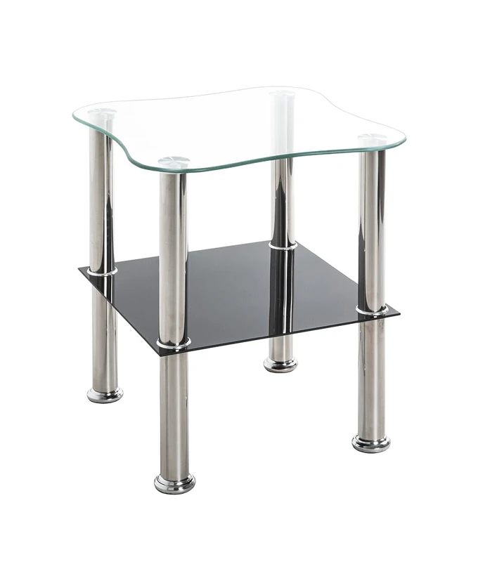 HAKU Möbel End Table Stainless Steel, Black, Stainless Steel, Tempered Glass, Tempered Glass - Size: W 40 cm X H 47 cm X D 40 cm, Style: Modern