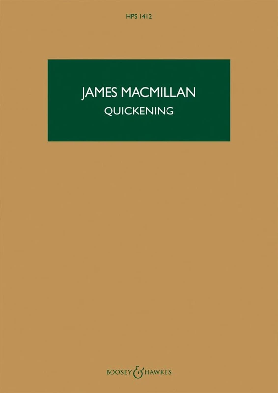 Quickening: HPS 1412. soloists (countertenor, 2 tenors and baritone), children's choir, mixed choir (SATB) and orchestra. Partition d'étude.