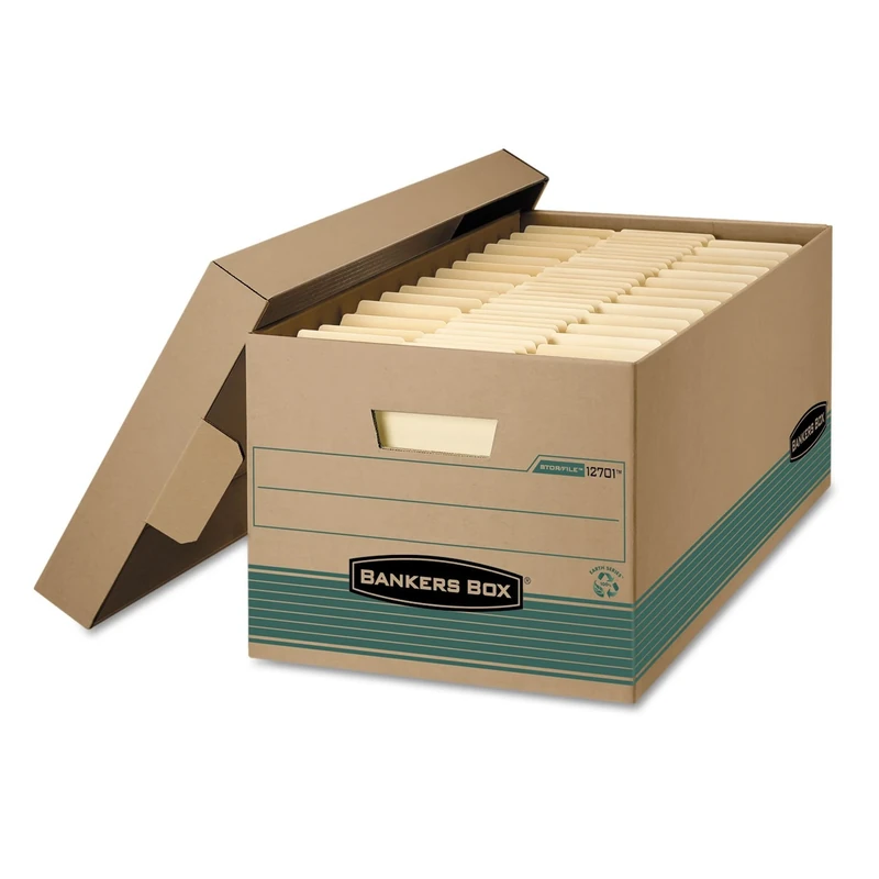 Bankers Box STOR/File Medium-Duty Storage Boxes, FastFold, Lift-Off Lid, 100% Recycled, Letter, Case of 12 (1270101)