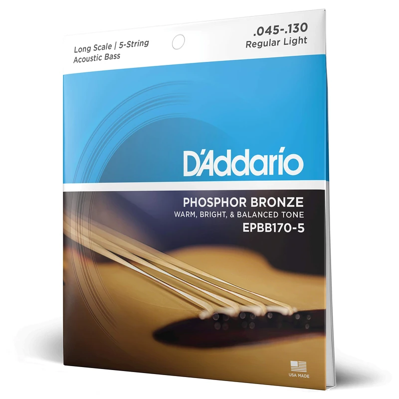 D'Addario EPBB170-5 Phosphor Bronze Regular Light (.045-.130) 5-String Acoustic Bass Guitar Strings