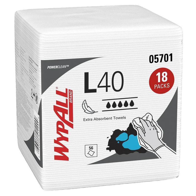 WypAll L40 Disposable Paper Wipers 7471 – Extra Absorbent Industrial Cleaning Towels – Fast Absorption, Soft White Quarter Fold Cloths – Multi-Surface Wiping – 18 Packs x 56 Sheets (1,008 Total)