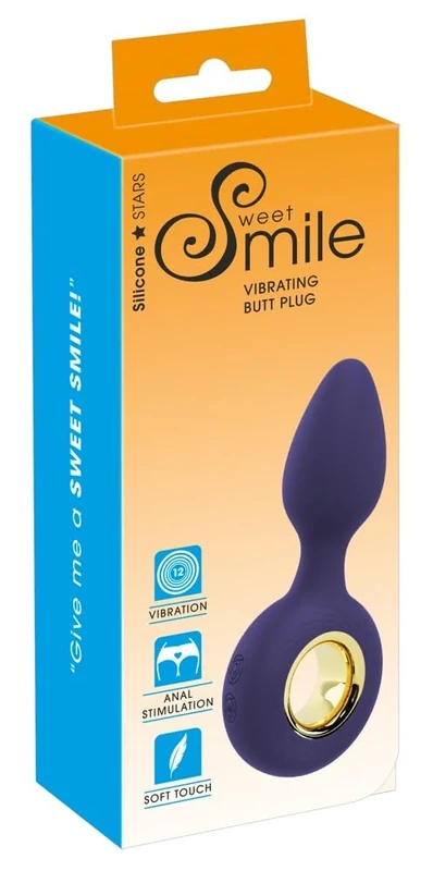 Sweet Smile Vibrating Butt Plug Purple/Gold 12.6 cm