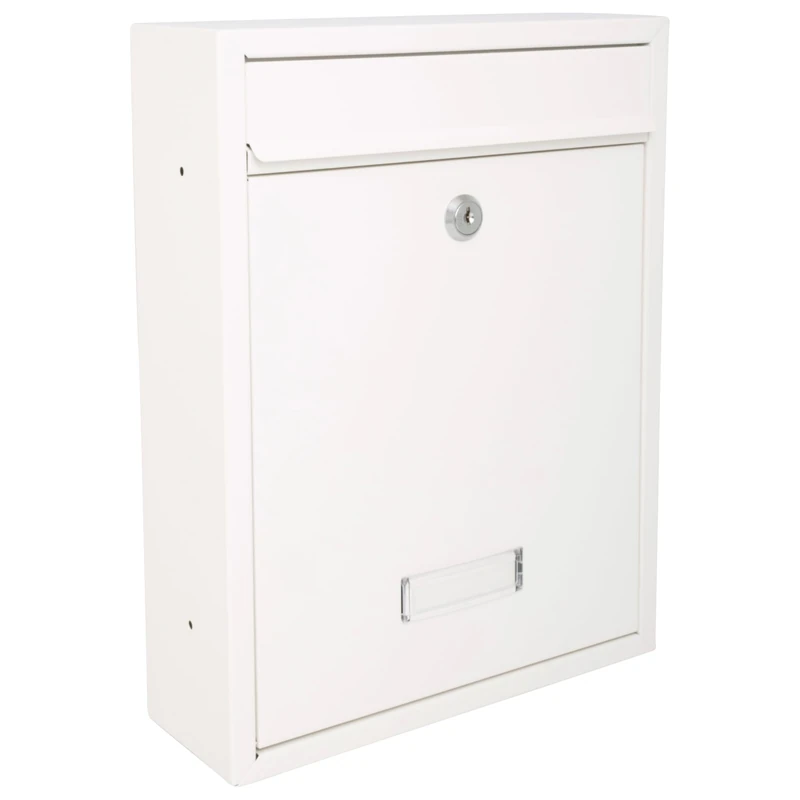 Burg-Wachter MB19 Trent Wall Mounted Galvanised Steel Lockable Weatherproof Post Box, White, 26x34x9cm