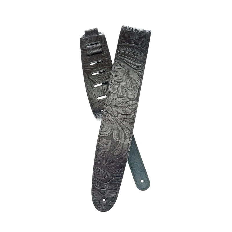 Planet Waves D'Addario Embossed Leather Adjustable Guitar Strap, Embossed Black