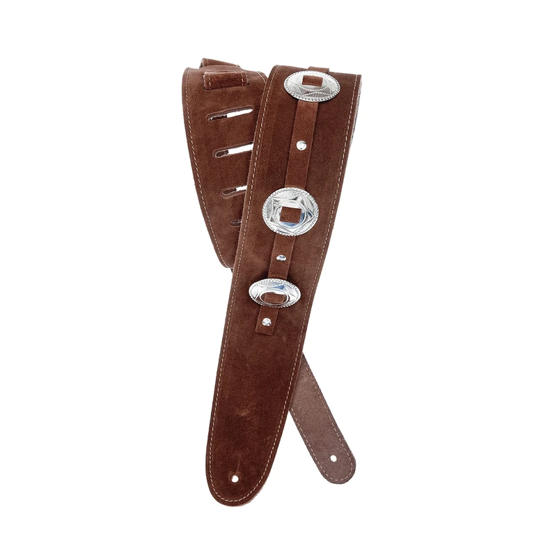 Planet Waves D'Addario Leather Adjustable Guitar Strap, Brown Conchos