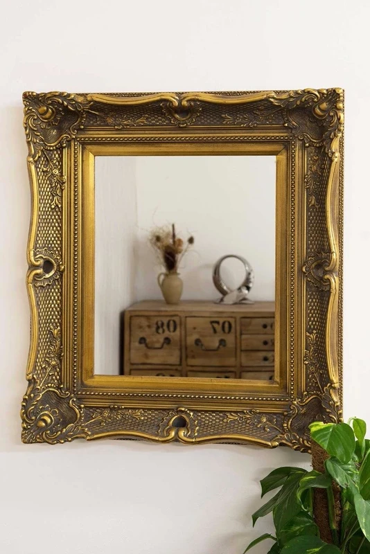 Fabulous GOLD Victorian Antique Style Overmantle / Wall Mirror with Deep Ornate Frame and complete with Premium Quality Pilkington's Glass - Overall Size: 28 inches x 32 inches (71cm x 81cm)