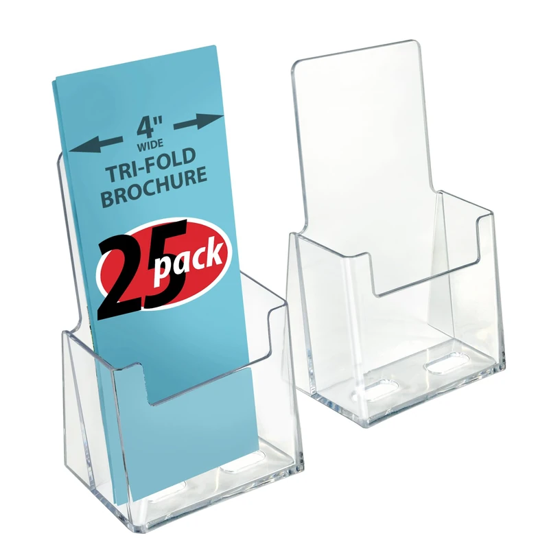Azar 252012 Clear Acrylic Trifold Literature Brochure Holder for Counter | Perfect for Pamphlets | Brochures | Menus | Promotions | Literature | Made in USA (Pack of 25)