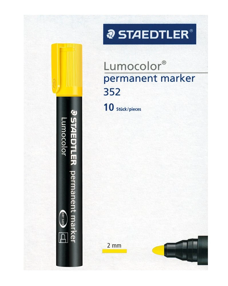 STAEDTLER Lumocolor Bullet Tip Permanent Marker, Yellow, Pack of 10