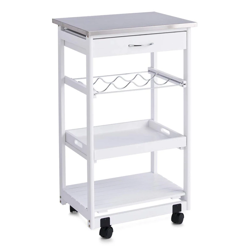 Zeller 13772 Kitchen Trolley with Stainless Steel Top / 47 x 37 x 82 White