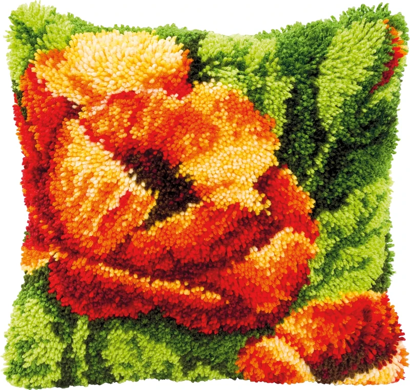 Vervaco Poppies Bold Latch Hook Cushion, Multi-Colour