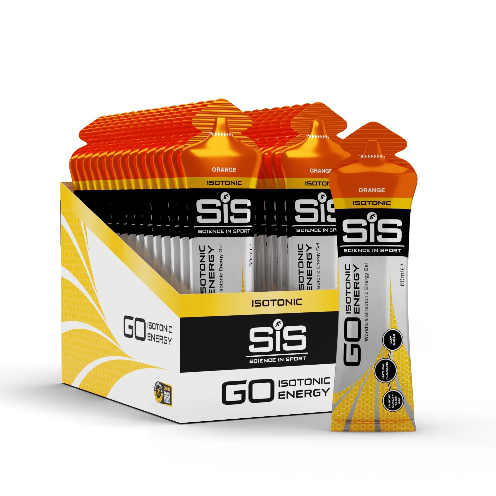 Science In Sport GO Isotonic Energy Gels, Running Gels with 22 g Carbohydrates, Low Sugar, Orange Flavour, 60 ml Per Serving (30 Pack)