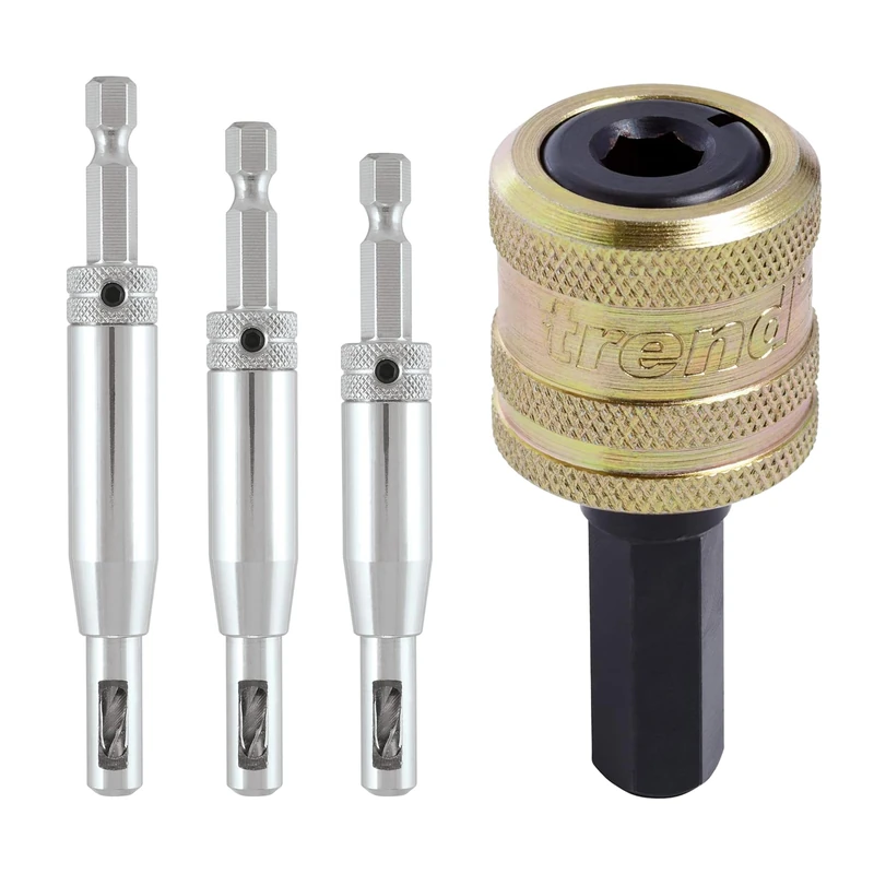 Trend Snappy 4-Piece Drill Bit Guides Set for Accurate Pilot Hole Drilling, Self-Centring, Quick Release System, SNAP/DBG/Set