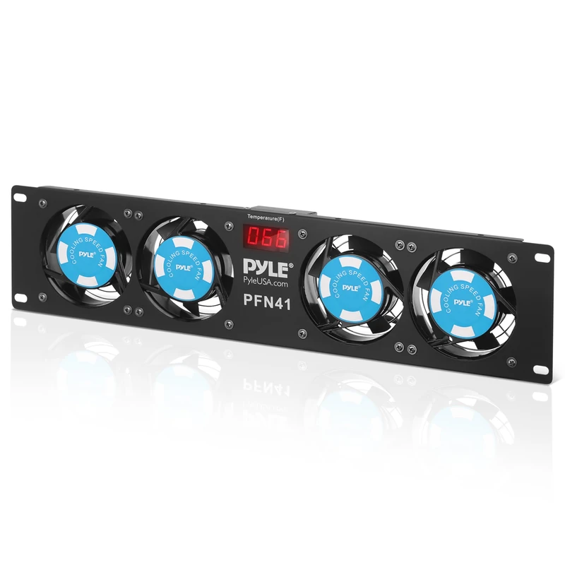 Pyle Rack Cooling Fans 19 Inch 4 Pack 80mm Server Cabinet Fans – Digital Temperature Display Quiet Cooling System for AV Rack Network Cabinet 110V AC with Mounting Hardware