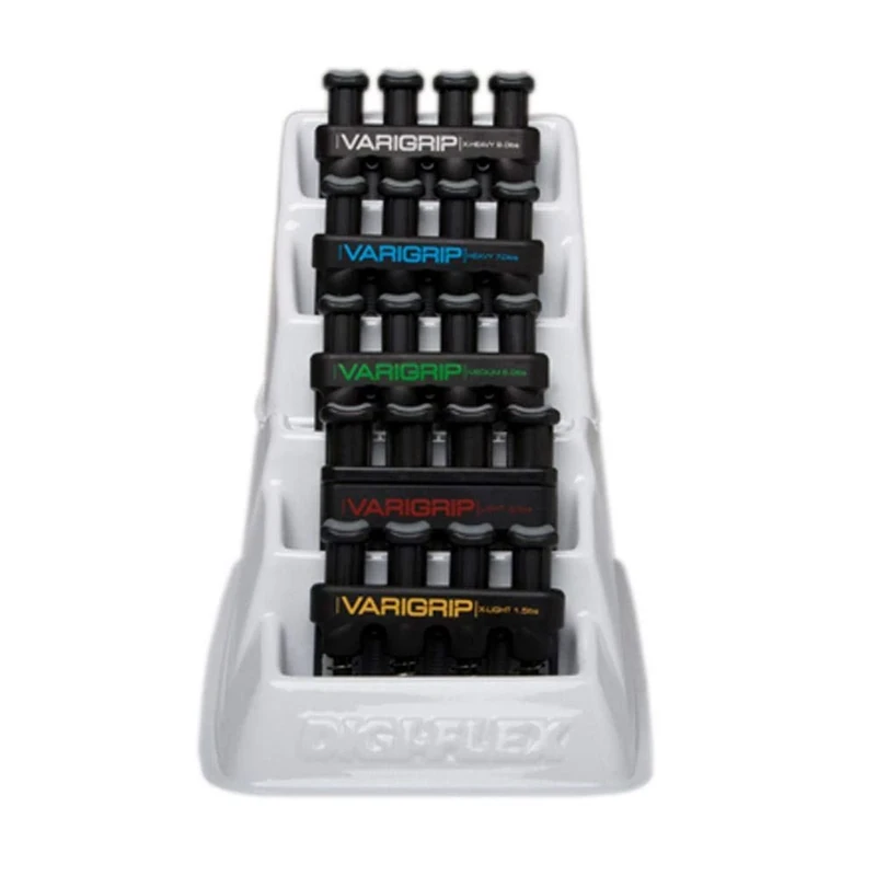 CanDo Hand exerciser - finger grip strengthener VariGrip, set of 5 with rack