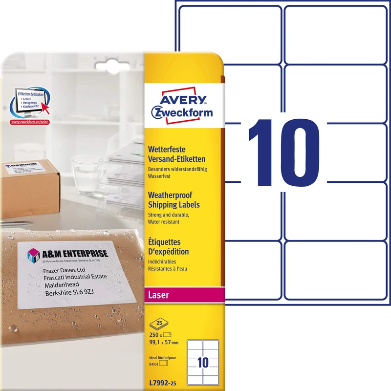 Avery Zweckform L7992-25 Weatherproof Packaging Labels 99.1x57 mm