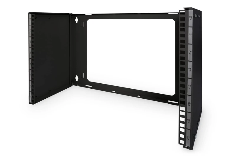 DIGITUS patch holder for wall mounting - 8 U - 19-inch - depth adjustable 225 to 399 mm - 15 kg load capacity - stackable - unmounted - black - Image 1