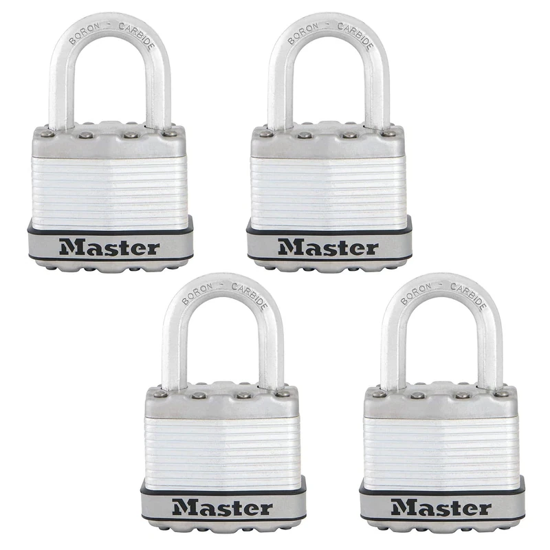 Master Lock M1XQCCSEN 1-3/4-Inch Wide Magnum Laminated Steel Padlock, 5/16-Inch Diameter, 1-Inch Shackle Clearance, 4-Pack, Silver, 4 Pack, Keyed-Alike