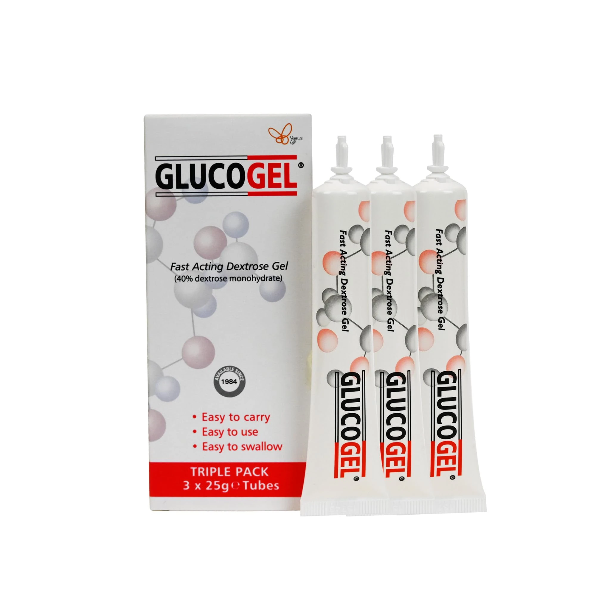 GlucoGel Fast Acting Glucose Energy Gel - Hypostop Gel for Running, Hiking, Cycling, Marathon Liquid Dextrose - Original Unflavoured, 10g per Tube (Pack of 3)