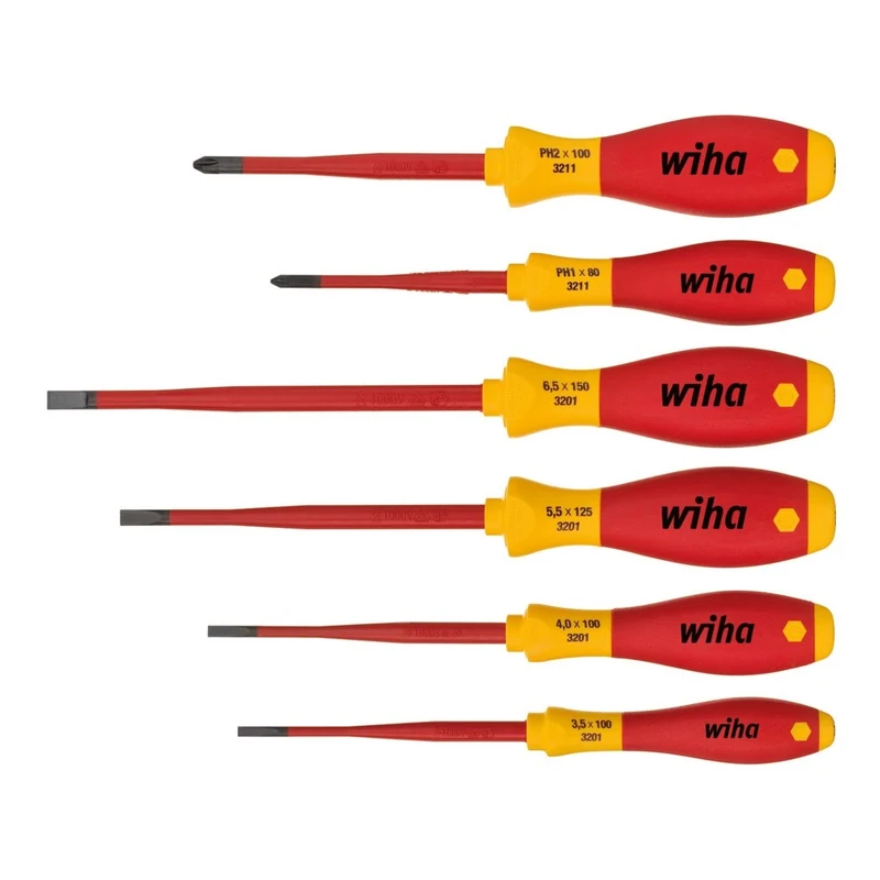 Wiha WHA-35389 VDE Slotted an Phillips Slim Fix Screwdriver Set (6 Pieces), 4.2 cm*35.6 cm*24.0 cm