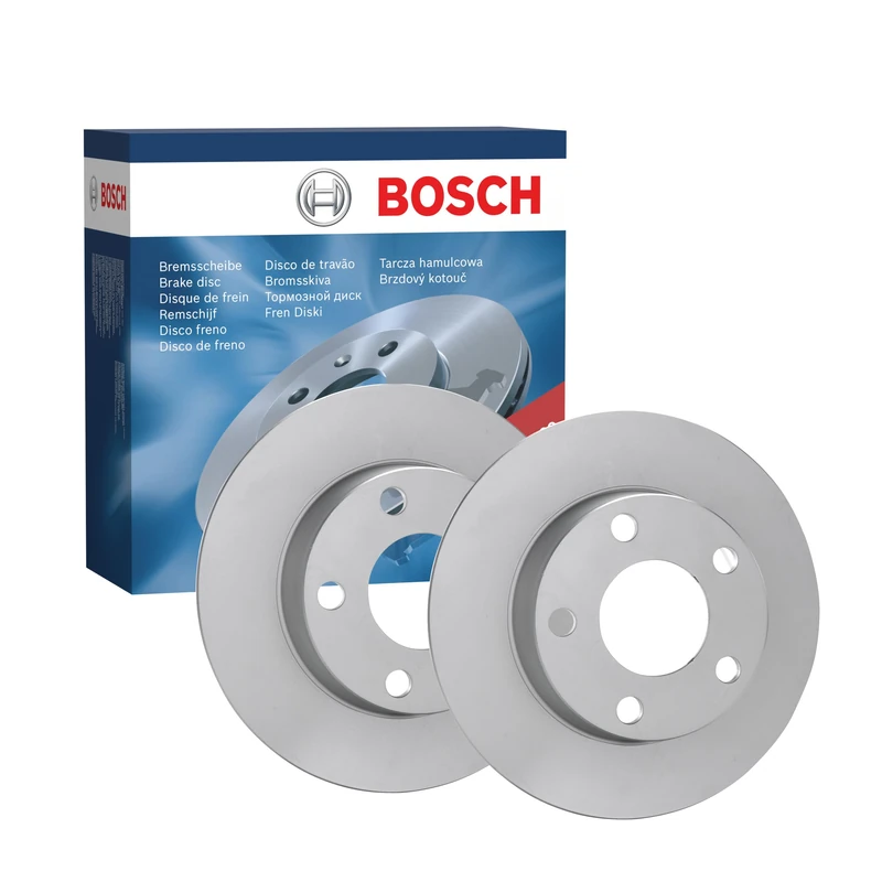 Bosch BD408 Brake Disc Set - 254.7 mm Solid High-Carbon Discs - Rear Axle - ECE-R90 Certified - Great Cooling and Advanced Corrosion Protection - 1 Set of 2 Discs