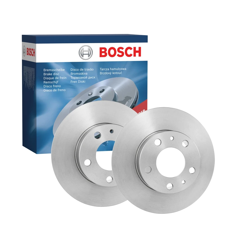 Bosch BD743 Brake Disc Set - 280 mm Solid Discs - Front Axle - ECE-R90 Certified - Reliable Braking, Stable Performance, Corrosion Protection - 1 Set of 2 Discs