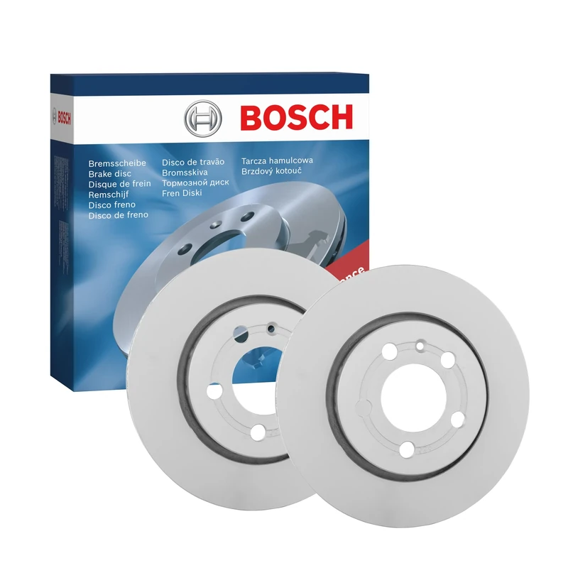 Bosch BD410 Brake Disc Set - 256 mm Vented High-Carbon Disc - Rear Axle - ECE-R90 Certified - Great Cooling and Noise Suppression, Advanced Corrosion protected - 1 Set of 2 Discs