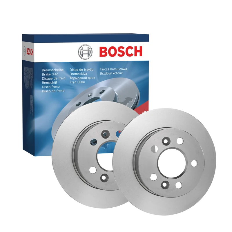 Bosch BD249 Brake Disc Set - 264.8 mm Solid Discs - Rear Axle - ECE-R90 Certified - Reliable Braking, Stable Performance, Corrosion Protection - 1 Set of 2 Discs