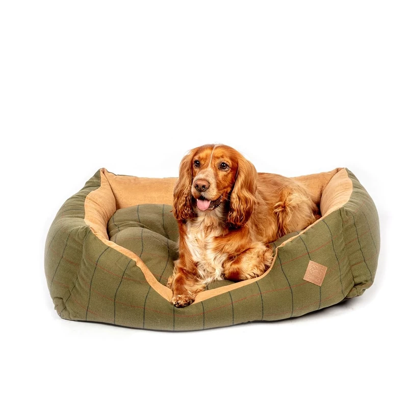 Danish Design Hunter Tweed Faux Suede Hard Wearing Fully Washable Dog/Puppy Snuggle Bed 28 Inch, Green