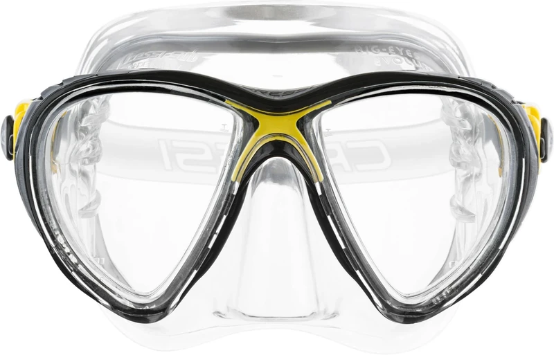 Cressi Big Eyes Evolution Crystal Mask - Revolutionary Adult Diving and Snorkeling Mask High Quality Crystal Silicone, Transparent/Yellow, One Size