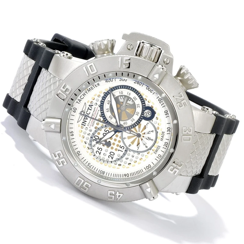 Invicta Men's Quartz Watch with White Dial Chronograph Display and Black Rubber Strap 6044 - Image 1